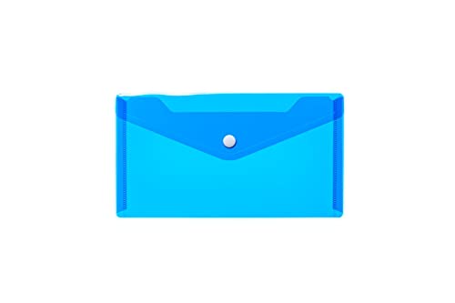 HERMA 20036 Dokumententasche DIN lang transparent blau, kleiner Sichttaschen Umschlag mit Druckknopf, Briefumschlag aus Plastik für Schule, Uni, Büro, Reise von HERMA