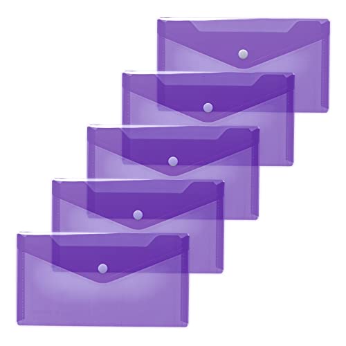 HERMA 20042 Dokumententaschen DIN lang transparent violett lila, 5 Stück, kleine Sichttaschen Umschläge mit Druckknopf, Briefumschläge aus Plastik für Schule, Uni, Büro, Reise von HERMA