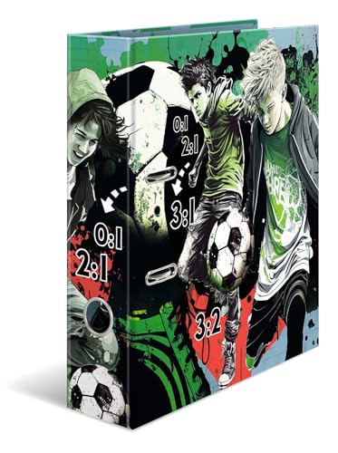 HERMA Ordner A4 Fussball Set, 5 Stück, 7 cm breit, Kinder Ringordner mit Sport Motiv, bunter Aktenordner mit Innendruck für Jungen und Mädchen von HERMA
