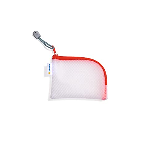 HERMA Dokumententasche A7 mit Reißverschluss, wasserdichte mini Reißverschlusstasche, verschließbare Dokumentenmappe aus Kunstoff mit Zipper, halb-transparent, 14 x 10 cm, rot von HERMA