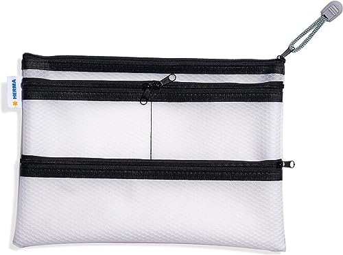 HERMA Dokumententasche A5 mit Reißverschluss und Fächern, wasserdichte Reißverschlusstasche, verschließbare Dokumentenmappe aus Kunstoff mit Zipper separaten Taschen, halb-transparent, 26 x 20 cm von HERMA