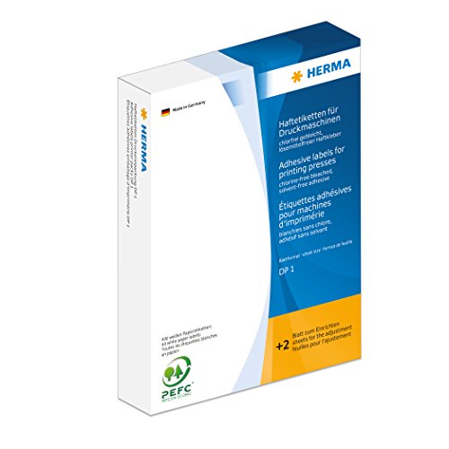 HERMA 2960 Haftetiketten für Druckmaschinen, 1000 Stück, 34 x 67 mm, Blattformat 168 x 120 mm, DP1, selbstklebend, mit Greifer- und Anlagerand, matt, blanko Papier Klebeetiketten Aufkleber, weiß von HERMA