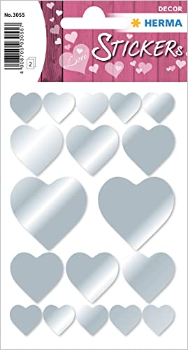 HERMA 3055 Aufkleber Herzen Silber klein groß, 36 Stück, Herz Sticker, selbstklebend, Etiketten in Herzform für Valentinstag Liebe Hochzeit Geburtstag Scrapbooking Dekoration Geschenk Briefe DIY von HERMA