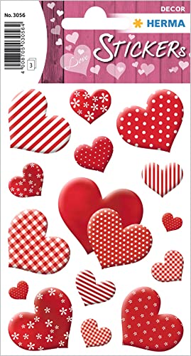 HERMA 3056 Aufkleber Herzen Rot Weiß klein groß, 45 Stück, Herz Sticker mit Muster, Etiketten in Herzform für Valentinstag Liebe Hochzeit Geburtstag Scrapbooking Dekoration Geschenk Briefe DIY Basteln von HERMA