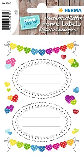 HERMA 3080 Aufkleber Geburtstag zum Beschriften, 45 Stück, Geschenk Sticker mit bunten Herzen, Kinder Geschenkaufkleber für Glückwünsche Gratulation Happy Birthday Herzlichen Glückwunsch Dekoration von HERMA