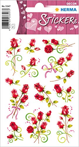 HERMA 3347 Aufkleber Rosen Rot klein, 26 Stück, Blumen Sticker mit Schleife Pflanzen Motiv, selbstklebend, Etiketten für Valentinstag Liebe Hochzeit Geburtstag Scrapbooking Dekoration Geschenk Briefe von HERMA