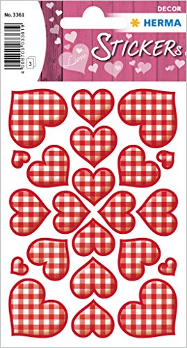 HERMA 3361 Love Liebe Sticker "Karierte Herzen" selbstklebende Aufkleber mit Liebes-Motiven zum Valentinstag, Hochzeit, Basteln, Scrapbooking oder als Geschenk, 66 Deko-Sticker von HERMA