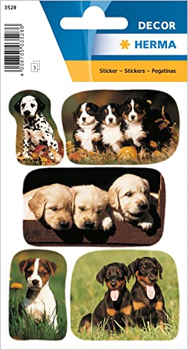 HERMA 3528 Tiere Sticker, Hundewelpenfotos (15 Aufkleber, Papier, matt) selbstklebend, permanent haftende Motiv Etiketten für Mädchen und Jungen, bunt von HERMA