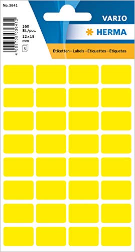 HERMA 3641 Vielzweck-Etiketten, 160 Stück, 12 x 18 mm, 32 pro Bogen, selbstklebend, Haushaltsetiketten zum Beschriften für Kalender Planer Basteln, matt, blanko Papier Klebeetiketten Aufkleber, gelb von HERMA