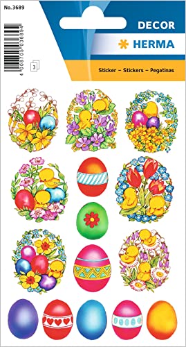 HERMA 3689 Aufkleber Ostereier Küken Bunt klein, 45 Stück, Ostern Sticker mit Ostermotiven, Happy Easter Etiketten für Ostergeschenke Osterdeko Scrapbooking Dekoration Geschenk Briefe DIY Basteln von HERMA