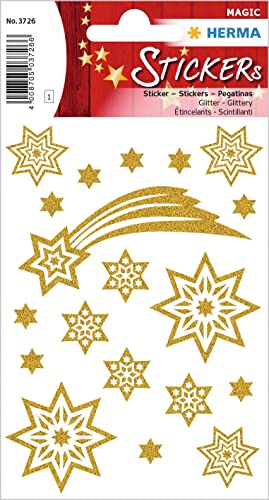HERMA 3726 Aufkleber Sterne Glitzer Gold, 19 Stück, Stern Sticker aus Folie, Weihnachtssticker Sternaufkleber für Weihnachten Geschenke Adventskalender Dekoration Kinder Belohnung DIY Basteln von HERMA