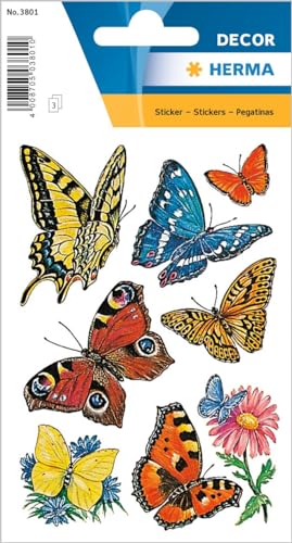 HERMA 3801 Aufkleber Schmetterlinge Bunt klein groß, 24 Stück, Schmetterling Sticker mit Blumen, Butterfly Etiketten für Fotoalbum Tagebuch Poesiealbum Scrapbooking Dekoration Briefe DIY Basteln von HERMA