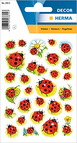 HERMA 3815 Aufkleber Marienkäfer Glück klein, 84 Stück, Ladybug Sticker mit Blumen, Etiketten für Fotoalbum Hochzeit Tagebuch Poesiealbum Scrapbooking Geburtstag Liebe Dekoration Briefe DIY Basteln von HERMA