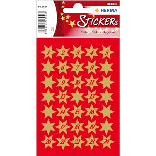 HERMA 3924 Sticker Sterne 6-zackig, gold Ø 14 mm, 1-24 aus Goldpapier, 6-zackig, permanent, 3 Blatt / 102 Sticker HERMA 3924 Sticker Sterne 6-zackig, gold Ø 14 mm, 1-24 aus Goldpapier, 6-zackig, permanent, 3 Blatt / 102 Sticker von HERMA