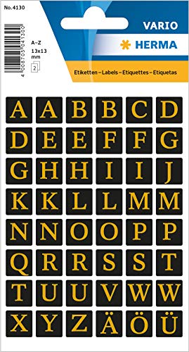 HERMA Buchstaben Aufkleber Gold, 96 Stück, 13 x 13 mm, selbstklebend, groß, Alphabet Sticker Klebebuchstaben A-Z aus Folie zum Aufkleben, schwarz von HERMA