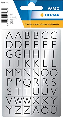 HERMA Buchstaben Aufkleber Silber, 216 Stück, 13 x 12 mm, selbstklebend, klein, Alphabet Sticker Klebebuchstaben A-Z aus Folie zum Aufkleben, schwarz von HERMA