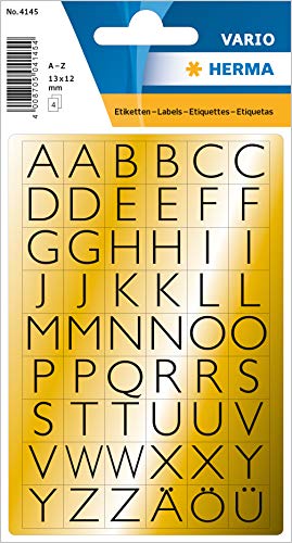 HERMA Buchstaben Aufkleber Gold, 216 Stück, 13 x 12 mm, selbstklebend, klein, Alphabet Sticker Klebebuchstaben A-Z aus Folie zum Aufkleben, schwarz von HERMA
