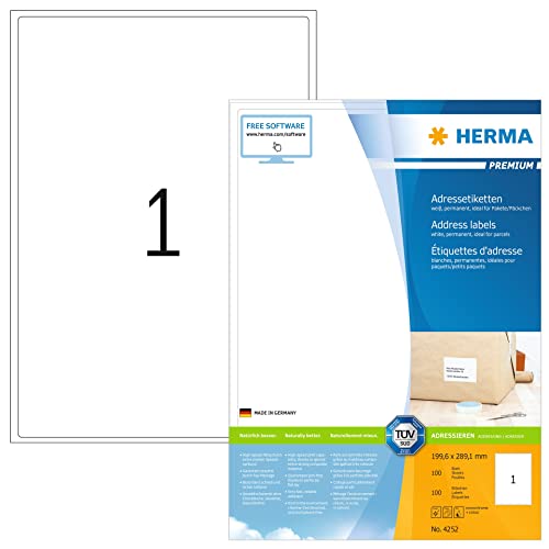 HERMA 4252 Universal Etiketten, 1400 Blatt, 199,6 x 289,1 mm, 1 pro A4 Bogen, 1400 Stück, selbstklebend, bedruckbar, matt, blanko Papier Klebeetiketten Aufkleber, weiß von HERMA