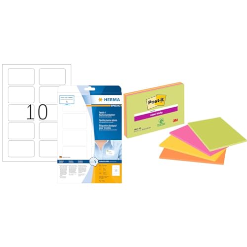 HERMA 4412 Namensetiketten ablösbar, 25 Blatt, 80 x 50 mm & Post-it Super Sticky Meeting Notes, Packung mit 4 Blöcken HERMA 4412 Namensetiketten ablösbar, 25 Blatt, 80 x 50 mm & Post-it Super Sticky Meeting Notes, Packung mit 4 Blöcken von HERMA
