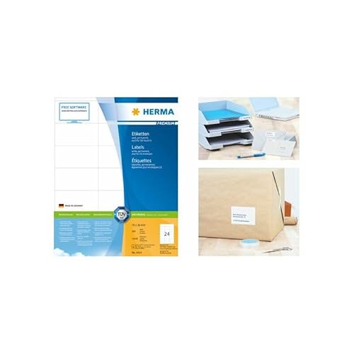 HERMA 4415 Adressetiketten, 500 Blatt, 70 x 36 mm, 21 pro A4 Bogen, 12000 Stück, selbstklebend, bedruckbar, matt, blanko Papier Adressaufkleber Etiketten, weiß von HERMA