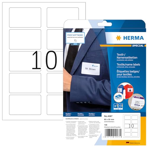 HERMA 4587 Namensetiketten ablösbar, 320 Blatt, 80 x 50 mm, 10 pro A4 Bogen, 3200 Stück, selbstklebend, bedruckbar, rückstandsfrei abziehbare Acetatseide Namensaufkleber Etiketten, weiß HERMA 4587 Namensetiketten ablösbar, 320 Blatt, 80 x 50 mm, 10 pro A4 Bogen, 3200 Stück, selbstklebend, bedruckbar, rückstandsfrei abziehbare Acetatseide Namensaufkleber Etiketten, weiß von HERMA