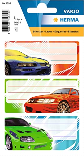 HERMA 5599 Buchetiketten zum Beschriften, Tuning (82 x 55 mm, 9 Namensaufkleber, Papier, matt) selbstklebend, permanent haftende Schuletiketten für Bücher, Hefte, Boxen, Haushalt, bunt HERMA 5599 Buchetiketten zum Beschriften, Tuning (82 x 55 mm, 9 Namensaufkleber, Papier, matt) selbstklebend, permanent haftende Schuletiketten für Bücher, Hefte, Boxen, Haushalt, bunt von HERMA
