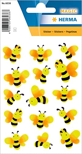 HERMA 6038 Aufkleber Bienen klein groß, 15 Stück, Neon Tiere Sticker mit leuchtenden Bienen Motiv, Kinder Etiketten für Fotoalbum Tagebuch Poesiealbum Scrapbooking Geburtstag Deko Briefe DIY Basteln von HERMA