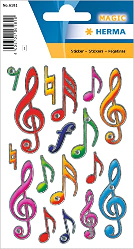 HERMA 6181 Jewel Sticker für Kinder, Notenschlüssel (17 Aufkleber, Folie, glitzernd) selbstklebend, permanent haftende Motiv Etiketten für Mädchen und Jungen, bunt von HERMA