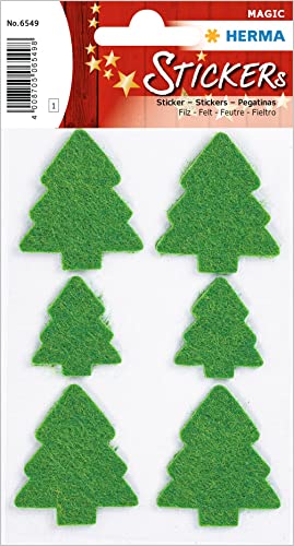 HERMA 6549 Aufkleber Weihnachtsbaum klein groß, 6 Stück, Weihnachten Sticker aus Filz mit Tannenbaum Motiv, Kinder Etiketten für Weihnachtsdeko Geschenke Adventskalender Winter Dekoration DIY Basteln von HERMA