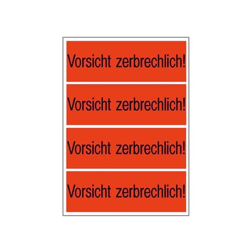 HERMA 6758 Vorsicht zerbrechlich Aufkleber, 1000 Stück, 39 x 118 mm, selbstklebend, klein, Warnhinweis Etiketten Versandaufkleber Umzugs-Etiketten für zerbrechliche Warensendungen, neon leuchtrot von HERMA