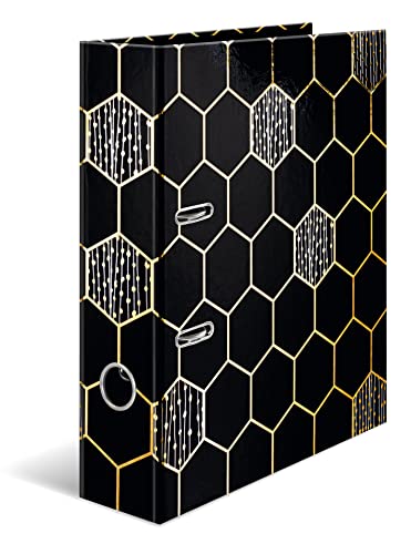 HERMA Ordner A4 Schwarz Gold, 7 cm breit, Kinder Ringordner mit Edel Muster, bunter Aktenordner mit glänzender Veredelung für Jungen und Mädchen HERMA Ordner A4 Schwarz Gold, 7 cm breit, Kinder Ringordner mit Edel Muster, bunter Aktenordner mit glänzender Veredelung für Jungen und Mädchen von HERMA