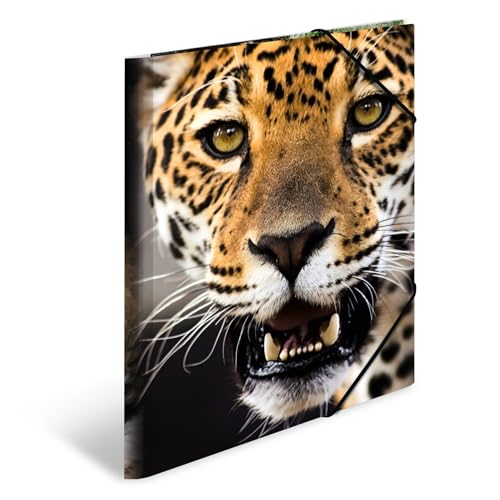 HERMA 7137 Sammelmappe A4 Tiere Leopard, Kinder Eckspanner-Mappe aus Kunststoff mit Innendruck & Gummizug, stabile Einschlagmappe aus Plastik für Jungen & Mädchen von HERMA