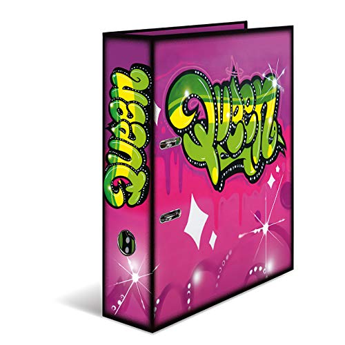 HERMA 7162 Ordner A4 Graffiti Queen, 7 cm breit, Motiv Aktenordner aus Pappe mit Innendruck für Schule und Büro, stabiler Kinder Ringordner aus Karton für Jungen und Mädchen HERMA 7162 Ordner A4 Graffiti Queen, 7 cm breit, Motiv Aktenordner aus Pappe mit Innendruck für Schule und Büro, stabiler Kinder Ringordner aus Karton für Jungen und Mädchen von HERMA