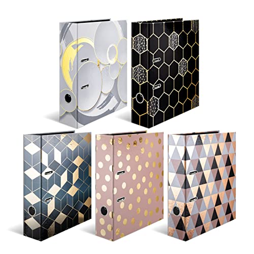 HERMA Ordner A4 Edel Set, 5 Stück, 7 cm breit, Kinder Ringordner mit Gold Muster, bunter Aktenordner mit glänzender Veredelung für Jungen und Mädchen HERMA Ordner A4 Edel Set, 5 Stück, 7 cm breit, Kinder Ringordner mit Gold Muster, bunter Aktenordner mit glänzender Veredelung für Jungen und Mädchen von HERMA