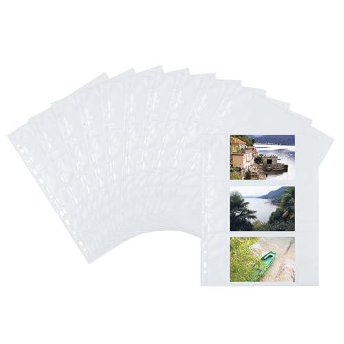 HERMA 7584 Fotohüllen für Ordner, 10 Stück, 9x13 cm quer, 3 Fächer geteilt, beidseitig bestückbare Fotophan Fotosichthüllen Sammelhüllen Postkartenhüllen Prospekthüllen mit Eurolochung, weiß von HERMA