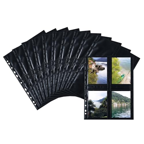 HERMA 7709 Fotohüllen für Ordner, 250 Stück, 9x13 cm, 4 Fächer geteilt, beidseitig bestückbare Fotophan Fotosichthüllen Sammelhüllen Postkartenhüllen Prospekthüllen mit Eurolochung, schwarz von HERMA