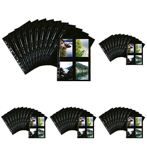 HERMA 7783 Fotophan Fotosichthüllen schwarz (9 x 13 cm hoch, 10 Hüllen, Folie) mit Eurolochung für Ordner und Ringbücher, beidseitig bestückbare Fotohüllen (Packung mit 5) von HERMA