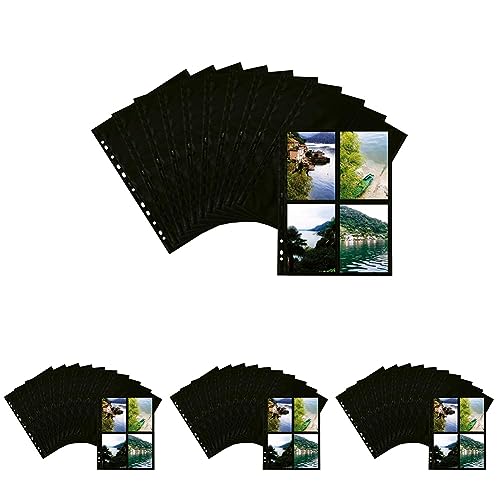HERMA 7785 Fotophan Fotosichthüllen schwarz (10 x 15 cm hoch, 10 Hüllen, Folie) mit Eurolochung für Ordner und Ringbücher, beidseitig bestückbare Fotohüllen (Packung mit 4) von HERMA