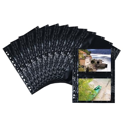 HERMA 7787 Fotohüllen für Ordner, 10 Stück, 13x18 cm quer, 2 Fächer geteilt, beidseitig bestückbare Fotophan Fotosichthüllen Sammelhüllen Postkartenhüllen Prospekthüllen mit Eurolochung, schwarz von HERMA