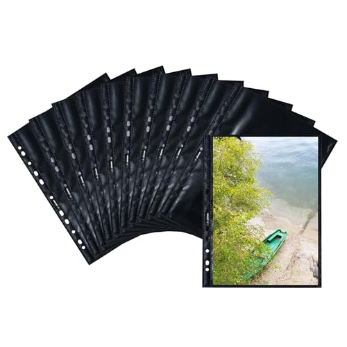 HERMA 7788 Fotohüllen für Ordner, 10 Stück, 20x30 cm, 1 Fach, beidseitig bestückbare Fotophan Fotosichthüllen Sammelhüllen Postkartenhüllen Prospekthüllen mit Eurolochung, schwarz von HERMA