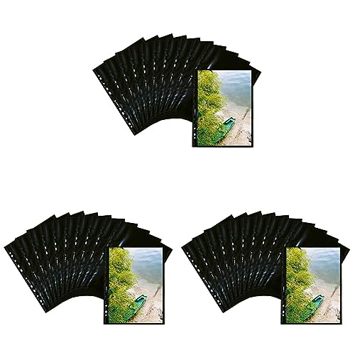 HERMA 7788 Fotophan Fotosichthüllen schwarz (20 x 30 cm hoch, 10 Hüllen, Folie) mit Eurolochung für Ordner und Ringbücher, beidseitig bestückbare Fotohüllen (Packung mit 3) von HERMA
