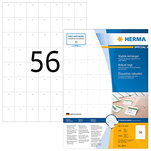 HERMA 8044 Stabile Anhänger perforiert, 1400 Blatt, 30 x 37 mm, 56 pro A4 Bogen, 78400 Stück, bedruckbar, matt, blanko Preisanhänger Produktanhänger aus Papier/Folie/Papier-Verbund, weiß HERMA 8044 Stabile Anhänger perforiert, 1400 Blatt, 30 x 37 mm, 56 pro A4 Bogen, 78400 Stück, bedruckbar, matt, blanko Preisanhänger Produktanhänger aus Papier/Folie/Papier-Verbund, weiß von HERMA