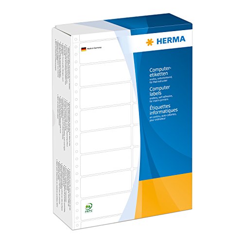 HERMA 8220 Computeretiketten endlos, 88,9 x 35,7 mm, 2-bahnig, 8000 Stück, selbstklebend, Endlosetiketten Aufkleber mit Führungslochrand, matt, blanko Papier Computer Etiketten, weiß von HERMA