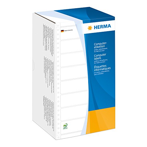 HERMA 8292 Computeretiketten endlos perforiert, 147,32 x 99,2 mm, 1-bahnig, 3000 Stück, selbstklebend, Endlosetiketten Aufkleber mit Führungslochrand, matt, blanko Papier Computer Etiketten, weiß von HERMA