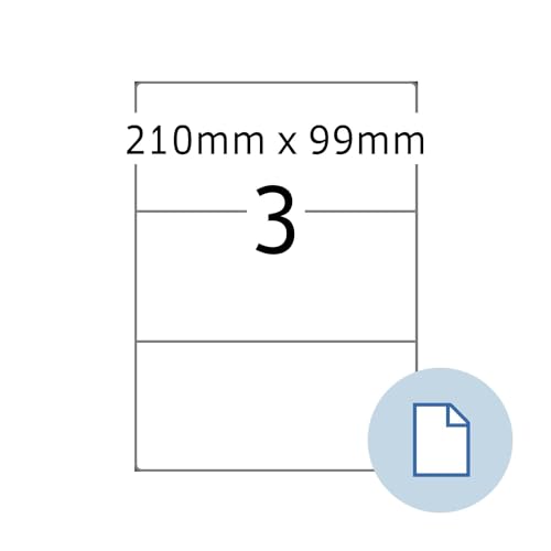 HERMA 8403 Universal Etiketten, 500 Blatt, 210 x 99 mm, 3 pro A4 Bogen, 1500 Stück, selbstklebend, bedruckbar, matt, blanko Papier Klebeetiketten Aufkleber, weiß von HERMA