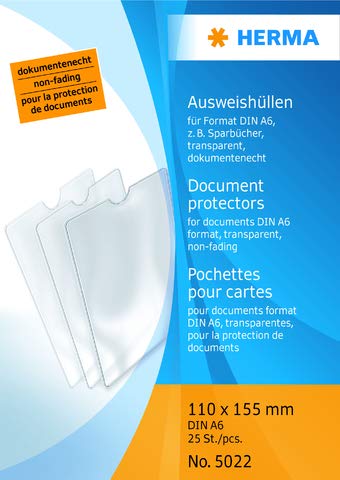 Herma 5022 Ausweishülle 110x155 mm transparent für Format DIN A6, 25 Stück von HERMA