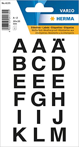 HERMA Buchstaben Aufkleber Schwarz, 36 Stück, 20 x 20 mm, selbstklebend, wasserfest, wetterfest, groß, Alphabet Sticker Klebebuchstaben A-Z aus Folie zum Aufkleben, transparent HERMA Buchstaben Aufkleber Schwarz, 36 Stück, 20 x 20 mm, selbstklebend, wasserfest, wetterfest, groß, Alphabet Sticker Klebebuchstaben A-Z aus Folie zum Aufkleben, transparent von HERMA