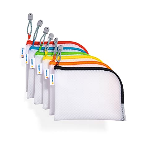 HERMA Dokumententasche A6 mit Reißverschluss Set, 10 Stück, kleine wasserdichte Reißverschlusstasche, verschließbare Dokumentenmappe aus Kunstoff mit Zipper, halb-transparent, 19 x 14 cm von HERMA