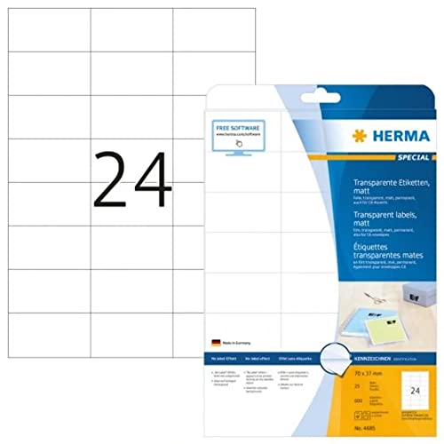 HERMA Etikett, Farblaser/-kopierer, 70 x 37 mm, transparent, matt (600 Stück), Sie erhalten 1 Packung á 600 Stück von HERMA