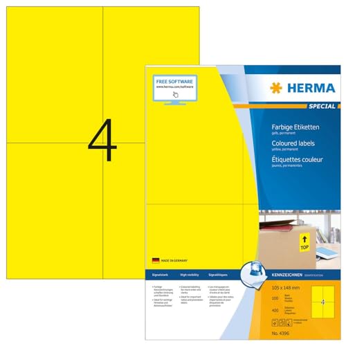 HERMA Etikett, Inkjet/Laser/Kopierer, selbstklebend, 105 x 148 mm, gelb (400 Stück), Sie erhalten 1 Packung á 400 Stück von HERMA